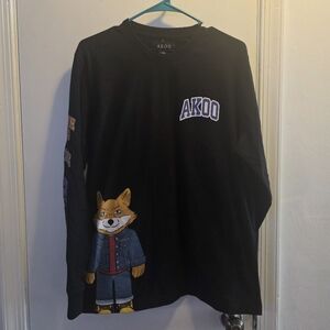 Akoo Black Long Sleeve Tee with Fox Graphic